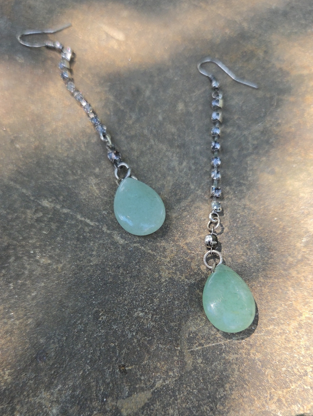 New!Genuine Jade teardrop and dark purple,crystal dangle earrings.